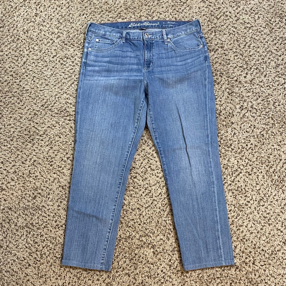 Eddie Bauer light wash denim boyfriend slim leg jeans - only worn a few times